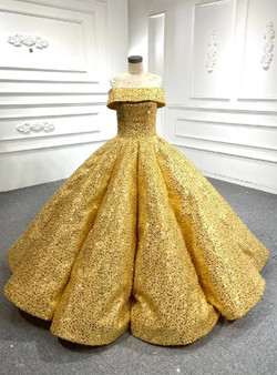 Gold Sequins Sleeveless Prom Dress