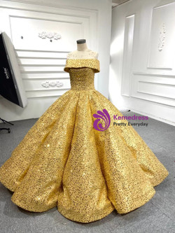 Gold Sequins Sleeveless Prom Dress