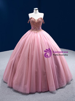 Pink Tulle Spaghetti Straps Sequins Beading Prom Dress Pink Tulle Spaghetti Straps Sequins Beading Prom Dress