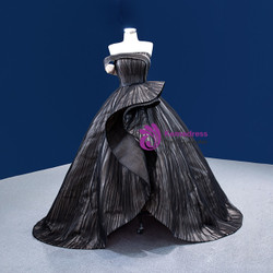 Black Tulle Strapless Pleats Split Hi Lo Prom Dress