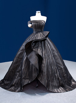 Black Tulle Strapless Pleats Split Hi Lo Prom Dress