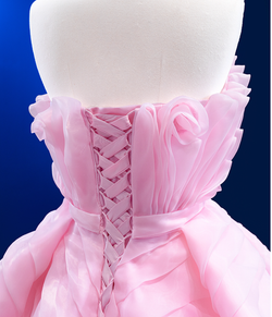 Pink Hi Lo Organza Pleats Flower Prom Dress Pink Hi Lo Organza Pleats Flower Prom Dress