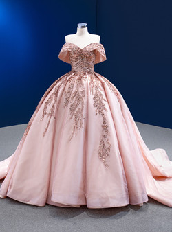 Pink Tulle Ball Gown Beading Sequins Prom Dress