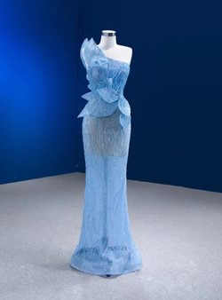 Blue Mermaid See Through One Shoulder Sequins Prom Dress