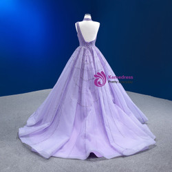 Purple Irregular Neck Tulle Sequins Beading Prom Dress