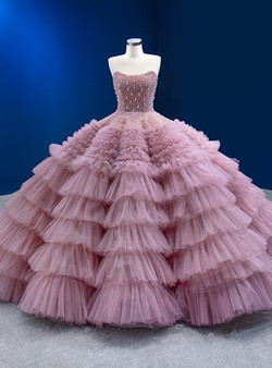 Luxury Heavy Beads Tulle Strapless Tiers Prom Dress