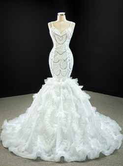 Sexy White Mermaid Beading Sequins Tulle Spagehtti Straps Prom Dress