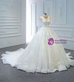 White Tulle High Neck Beading Sequins Wedding Dress