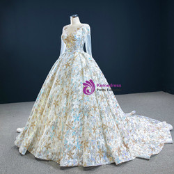 Colorful Sequins Long Sleeve Vintage Wedding Dress