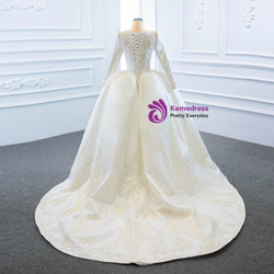 White Mermaid Satin Appliques Long Sleeve Wedding Dress