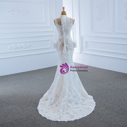 White Mermaid Lace Long Sleeve High Neck Wedding Dress