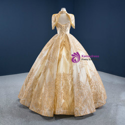 Gold Sequins Lace Beading Sweetheart Wedding Dress 