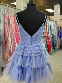 Blue Tulle Tiers Pleats Homecoming Dress