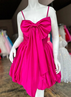 Fuchsia Satin Spaghetti Straps Bow Homecoming Dress Fuchsia Satin Spaghetti Straps Bow Homecoming Dress