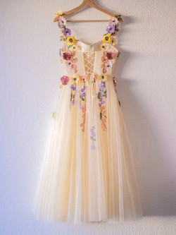 Champagne Tulle Flower Homecoming Dress