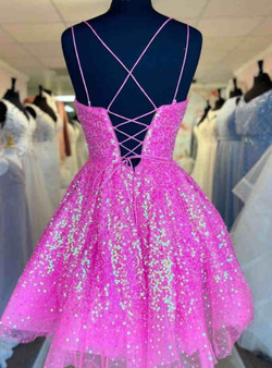 Fuchsia Sequins Spaghetti Straps Homecoming Dress