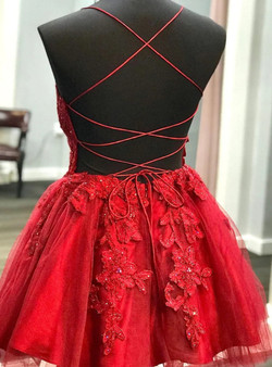 Red Tulle Spaghetti Straps Appliques Homecoming Dress Red Tulle Spaghetti Straps Appliques Homecoming Dress
