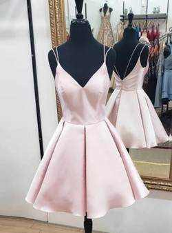 Pink Satin Spaghetti Straps Homecoming Dress