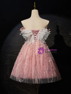 Pink Tulle Sequins Off the Shoulder Homecoming Dress