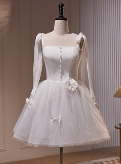 White Tulle Spaghetti Straps Bow Homecoming Dress