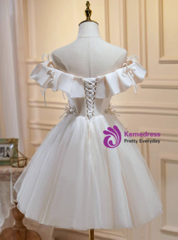 Ivory White Tulle Sequins Appliques Beading Homecoming Dress