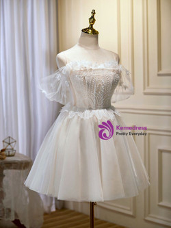 Sexy White Tulle Lace Spaghetti Straps Homecoming Dress