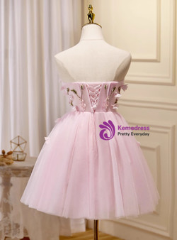 Pink Tulle 3D Flower Homecoming Dress