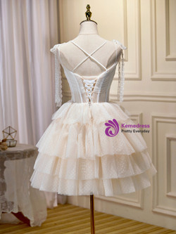 Ivory Tulle Beading Tiers Homecoming Dress