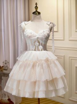 Ivory Tulle Beading Tiers Homecoming Dress