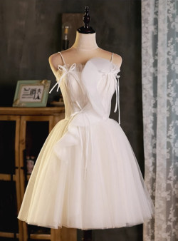 Ivory White Tulle Pleats Homecoming Dress Ivory White Tulle Pleats Homecoming Dress