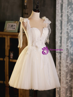 Ivory White Tulle Beading Homecoming Dress