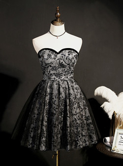 Black Sequins Tulle Sweetheart Bow Homecoming Dress Black Sequins Tulle Sweetheart Bow Homecoming Dress