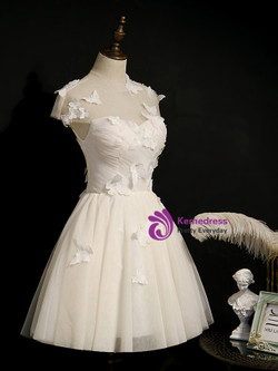 Ivory Tulle Backless Pleats Butterfly Homecoming Dress