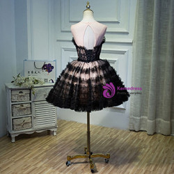 Black Lace Tulle Tiers Homecoming Dress