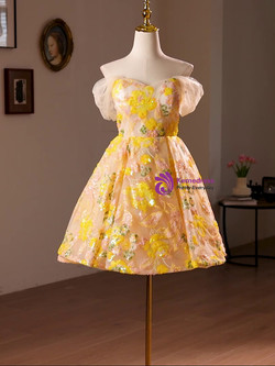 Champagne Tulle Sequins Homecoming Dress Champagne Tulle Sequins Homecoming Dress