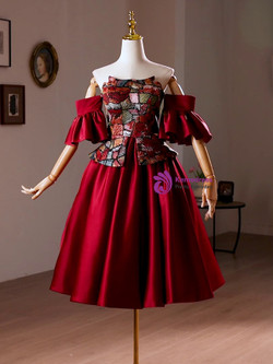 Burgundy Satin Short Sleeve Homecoming Dress Burgundy Satin Short Sleeve Homecoming Dress
