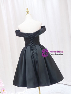 Black Satin Off the Shoulder Homecoming Dress
