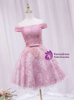 Pink Tulle Lace Appliques Homecoming Dress