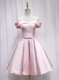 Simple Pink Satin Off the Shoulder Homecoming Dress