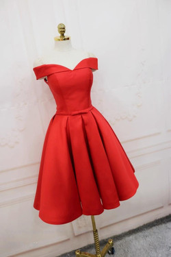 Red Satin Off the Shoulder Homecoming Dress