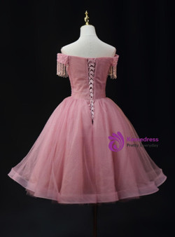Pink Tulle Off the Shoulder Beading Sequins Homecoming Dress