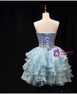 Blue Organza Crystal Sweetheart Homecoming Dress