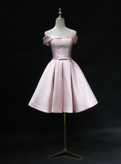 Pink Satin Off the Shoulder Homecoming Dress