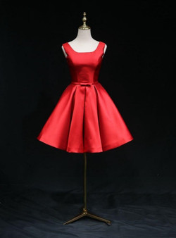 Red Satin Backless Bow Homecoming Dress