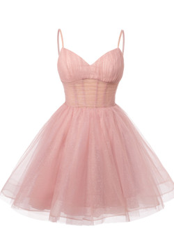 Pink Tulle Spaghetti Straps Homecoming Dress