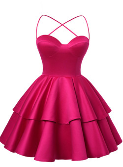 Red Satin Spaghetti Straps Backless Homecoming Dress