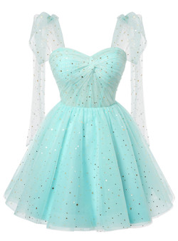 Light Blue Tulle Sequins Crossed Back Homecoming Dress