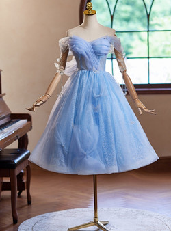 Blue Tulle Sequins Butterfly Homecoming Dress