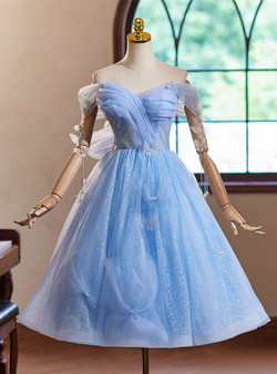 Blue Tulle Sequins Butterfly Homecoming Dress
