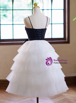 White Tulle Spaghetti Straps Tiers Homecoming Dress